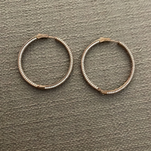 Set of Hoops Rose Gold and Crystal Stamped 925 - Picture 2 of 5